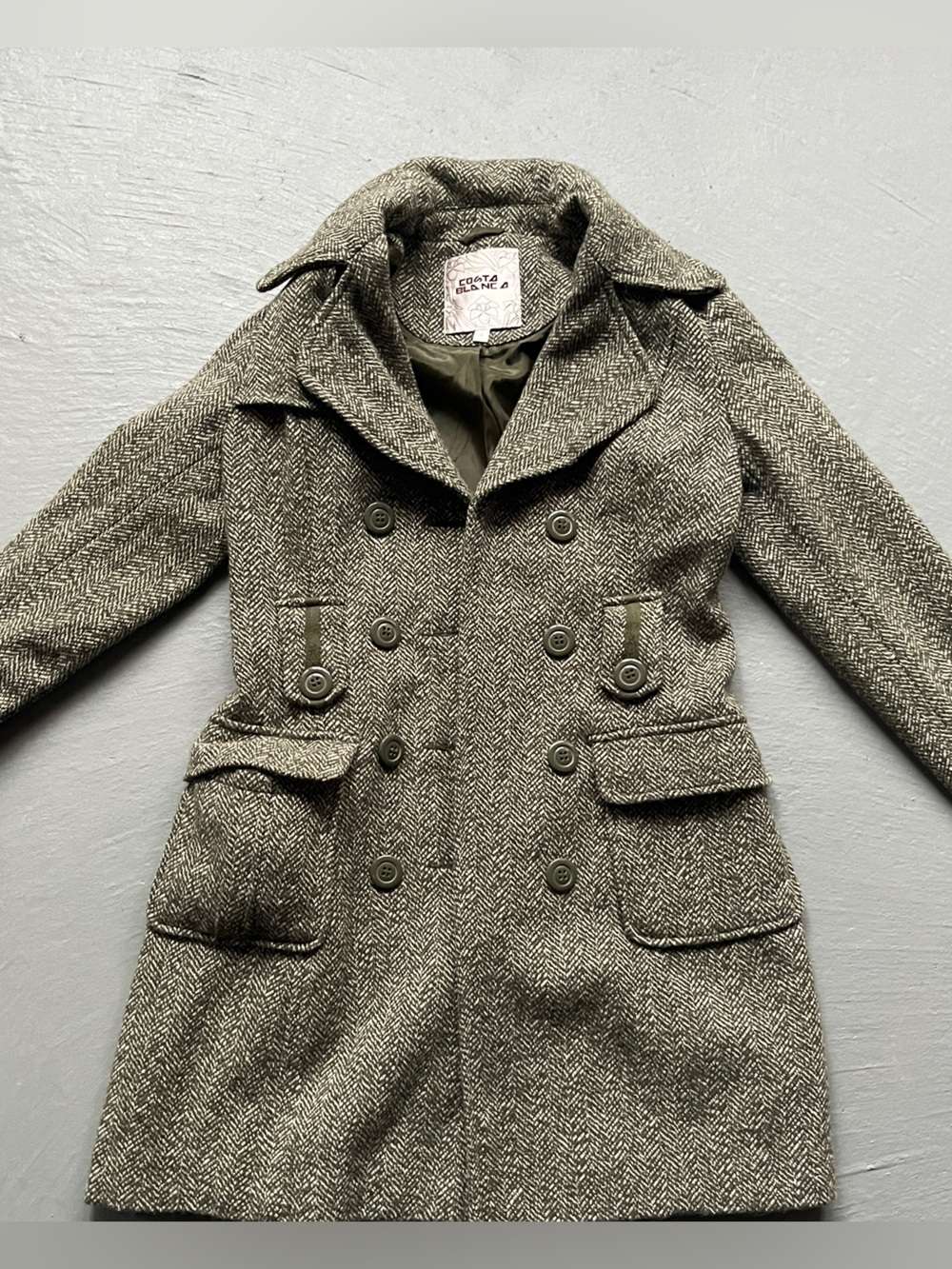 Costa Blanca Gray Herringbone Double-Breasted Wool Coat